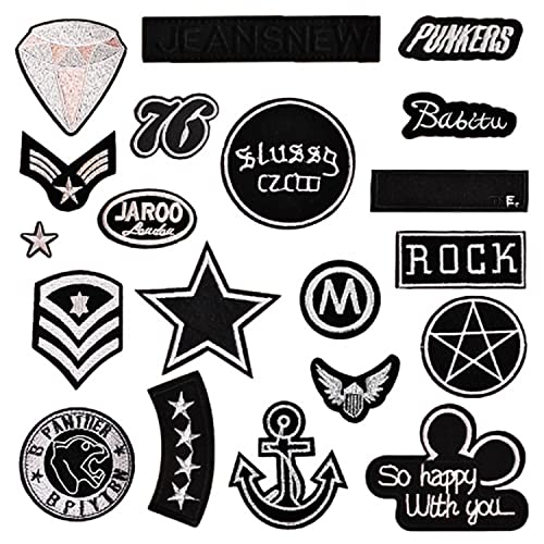 20 Stück Schwarze Stickerei Patches DIY Kleidung Zubehör Mini Patch für Reparatur und Dekoration von Hosen, Jacken, Rucksäcken, schwarz, 20cm*15cm*1cm von PFLYPF