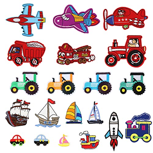 20-Stücke Kinderauto-Patches, DIY-Bekleidungszubehör, Stickerei-Patches, Mini-Cartoon-Patches, Bügelflicken, passen zum Nähen von T-Shirts, Hüten, Rucksäcken (unterschiedlich Muster) von PFLYPF