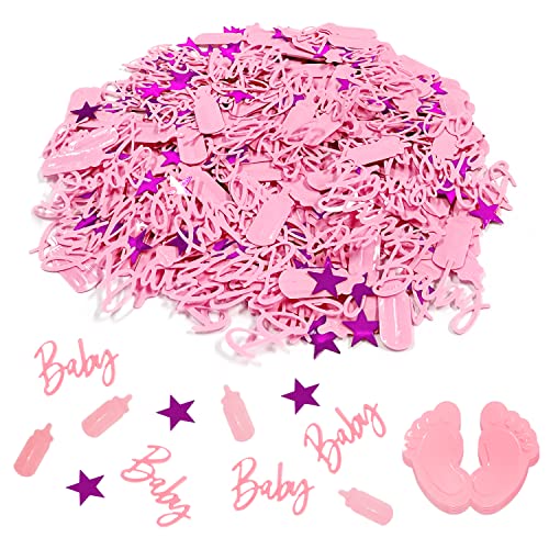 Babyflasche Muster Konfetti und Babyfüße Konfetti, PVC Mädchen Taufe Pailletten Dekoration, Geschlecht offenbaren Party Tischdekorationen für Babypartys, DIY Dekorationen (Rosa) von PFLYPF