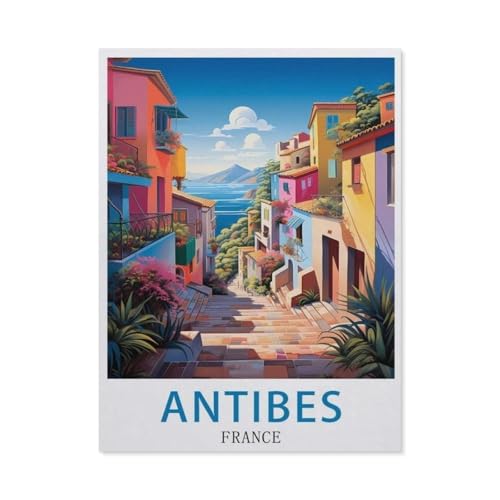 Antibes Frankreich Vintage-Reiseposter，Diamant-Malerei-Sets für Erwachsene – 5D-Diamant-Malerei-Kit, Vollbohrer Diamant-Kunst-Kits für Zuhause Wanddekoration（30 x 40 cm/11.81 x 15.74 Zoll）-BA73 von PGCKSK