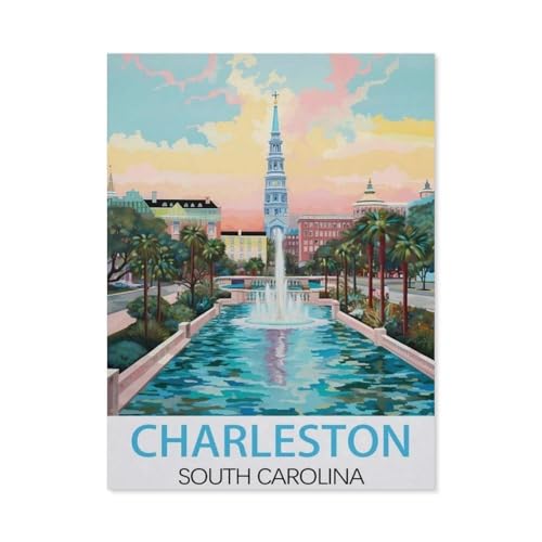 DIY 5d Diamantmalerei,Charleston South Carolina Vintage-Reiseposter,Kreuzstich Volldiamant Kristall Strass Stickerei Bild Handwerk Handwerk Wanddekoration Geschenk(40 x 50 cm/15.74 x 19.68 Zoll)-AH85 von PGCKSK