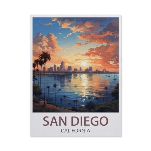 DIY 5d Diamantmalerei，San Diego California Vintage-Reiseposter，Kreuzstich Volldiamant Kristall Strass Stickerei Bild Handwerk Handwerk Wanddekoration Geschenk（30 x 40 cm/11.81 x 15.74 Zoll）-AY47 von PGCKSK