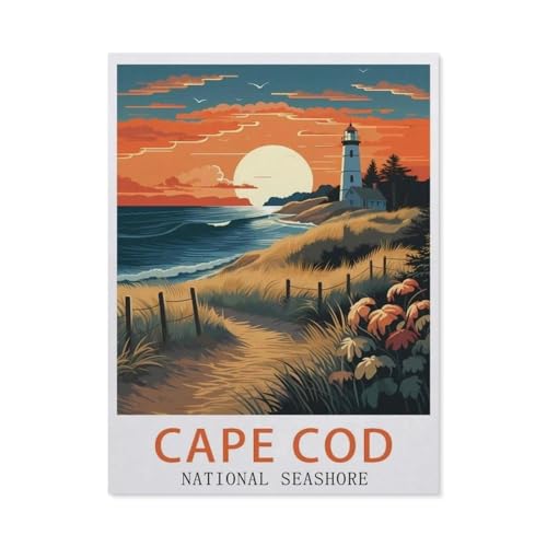 Diamond Painting，Cape Cod National Seashore Vintage-Reiseposter，DIY 5d Diamant Painting Bilder, Diamant malerei Kits Malen nach Zahlen Wohnzimmer Bilder für die Inneneinrichtung(30 x 40 cm)-AP69 von PGCKSK