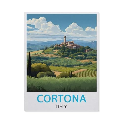 Diamond Painting，Cortona Italien-Reiseposter，DIY 5d Diamant Painting Bilder, Diamant malerei Kits Malen nach Zahlen Wohnzimmer Bilder für die Inneneinrichtung（30 x 40 cm/11.81 x 15.74 Zoll）-AV49 von PGCKSK