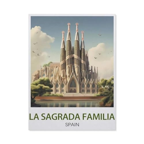 Diamond Painting，La Sagrada Familia Spanien Vintage-Reiseposter，DIY 5d Diamant Painting Bilder, Diamant malerei Kits Malen nach Zahlen Wohnzimmer Bilder für die Inneneinrichtung（40 x 50 cm）-AV9 von PGCKSK