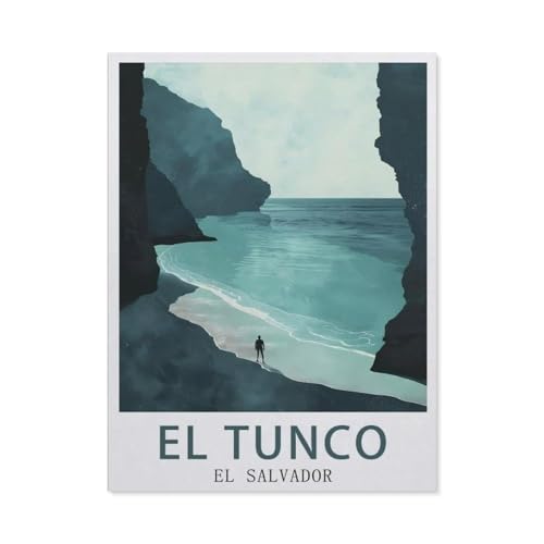 El Salvador El Tunco Vintage-Reiseposter，Diamant-Malerei-Sets für Erwachsene – 5D-Diamant-Malerei-Kit, Vollbohrer Diamant-Kunst-Kits für Zuhause Wanddekoration（40 x 50 cm/15.74 x 19.68 Zoll）-AV73 von PGCKSK