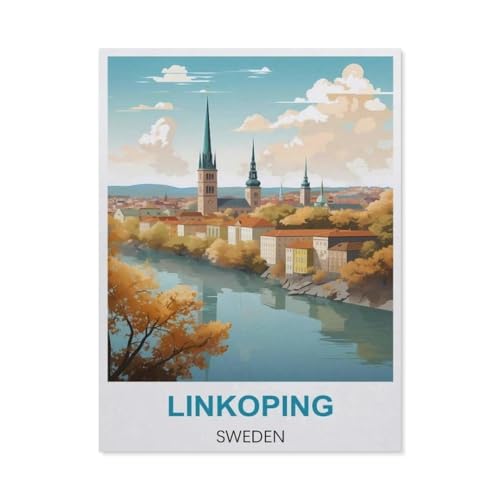 Linkoping Schweden Vintage-Reiseposter，Diamant-Malerei-Sets für Erwachsene – 5D-Diamant-Malerei-Kit, Vollbohrer Diamant-Kunst-Kits für Zuhause Wanddekoration（30 x 40 cm/11.81 x 15.74 Zoll）-BI73 von PGCKSK