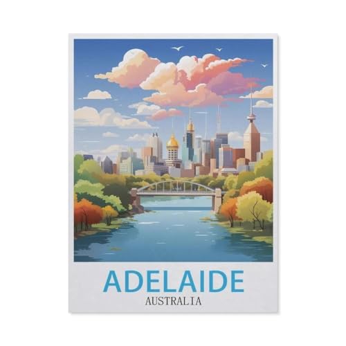 PGCKSK 3D DIY Diamond Painting Set，Adelaide Australien Vintage-Reiseposter，Runder Diamant-Kreuzstich, handgestickte Familie Wanddekoration Malerei（50 x 60 cm/19.68 x 23.62 Zoll）-AV19 von PGCKSK