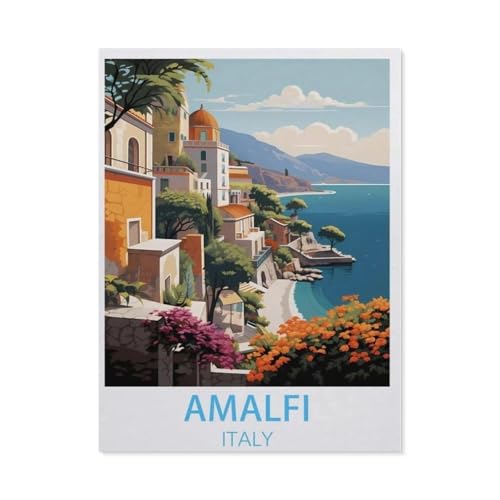 PGCKSK 3D DIY Diamond Painting Set,Amalfi Italien-Reiseposter im Vintage-Stil,Runder Diamant-Kreuzstich, handgestickte Familie Wanddekoration Malerei(30 x 40 cm/11.81 x 15.74 Zoll)-AH57 von PGCKSK