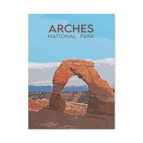 PGCKSK 3D DIY Diamond Painting Set，Arches National Park Vintage Reiseposter，Runder Diamant-Kreuzstich, handgestickte Familie Wanddekoration Malerei（40 x 50 cm/15.74 x 19.68 Zoll）-BJ59 von PGCKSK