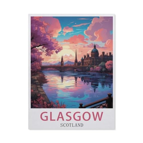 PGCKSK 3D DIY Diamond Painting Set，Glasgow Schottland Vintage-Reiseposter，Runder Diamant-Kreuzstich, handgestickte Familie Wanddekoration Malerei（50 x 60 cm/19.68 x 23.62 Zoll）-BA79 von PGCKSK