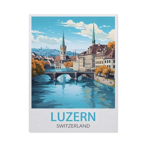 PGCKSK 3D DIY Diamond Painting Set，Luzern Schweiz Vintage-Reiseposter，Runder Diamant-Kreuzstich, handgestickte Familie Wanddekoration Malerei(30 x 40 cm/11.81 x 15.74 Zoll)-AO99 von PGCKSK