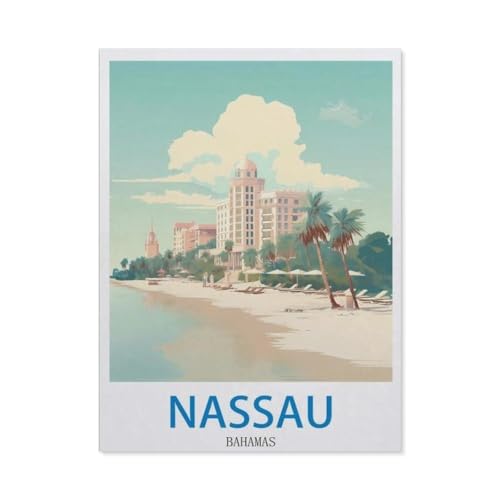 PGCKSK 3D DIY Diamond Painting Set，Nassau Bahamas Vintage-Reiseposter，Runder Diamant-Kreuzstich, handgestickte Familie Wanddekoration Malerei（50 x 60 cm/19.68 x 23.62 Zoll）-AV79 von PGCKSK