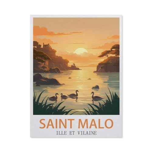 PGCKSK 3D DIY Diamond Painting Set，Saint Malo Ille Et Vilaine Vintage-Reiseposter，Runder Diamant-Kreuzstich, handgestickte Familie Wanddekoration Malerei(30 x 40 cm/11.81 x 15.74 Zoll)-AR79 von PGCKSK