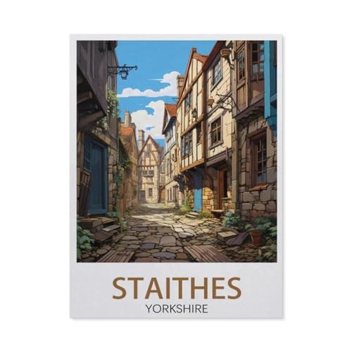 PGCKSK 3D DIY Diamond Painting Set，Staithes Reiseposter,Yorkshire Street，Runder Diamant-Kreuzstich, handgestickte Familie Wanddekoration Malerei(30 x 40 cm/11.81 x 15.74 Zoll)-AO59 von PGCKSK