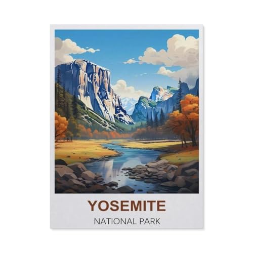 PGCKSK 3D DIY Diamond Painting Set，Yosemite Nationalpark-Vintage-Reiseposter，Runder Diamant-Kreuzstich, handgestickte Familie Wanddekoration Malerei（50 x 60 cm/19.68 x 23.62 Zoll）-BJ19 von PGCKSK