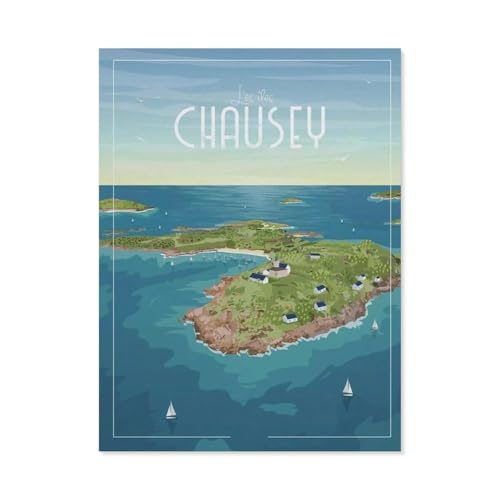 PGCKSK 5D DIY Diamantmalerei Kit，Chausey Islands Frankreich Vintage Reiseposter，Kristallmosaik Vollbohrer Round Diamantmalerei Stickerei Zubehör（40 x 50 cm/15.74 x 19.68 Zoll）-BN38 von PGCKSK