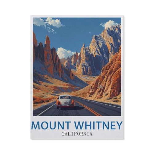 PGCKSK 5D DIY Diamantmalerei Kit，Mount Whitney California Vintage-Reiseposter，Kristallmosaik Vollbohrer Round Diamantmalerei Stickerei Zubehör（30 x 40 cm/11.81 x 15.74 Zoll）-AY38 von PGCKSK