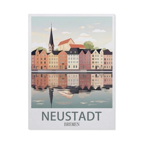 PGCKSK 5D DIY Diamantmalerei Kit，Neustadt Bremen Vintage-Reiseposter，Kristallmosaik Vollbohrer Round Diamantmalerei Stickerei Zubehör（40 x 50 cm/15.74 x 19.68 Zoll）-AX58 von PGCKSK