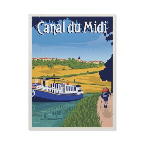 PGCKSK 5D DIY Diamantmalerei Kit，Vintage Frankreich Reiseposter Canal Du Midi Hiker，Kristallmosaik Vollbohrer Round Diamantmalerei Stickerei Zubehör（50 x 60 cm/19.68 x 23.62 Zoll）-BN18 von PGCKSK