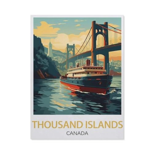 PGCKSK 5D DIY Diamantmalerei Kit,Vintage-Reiseposter Thousand Islands Canada,Kristallmosaik Vollbohrer Round Diamantmalerei Stickerei Zubehör(40 x 50 cm/15.74 x 19.68 Zoll)-AL96 von PGCKSK