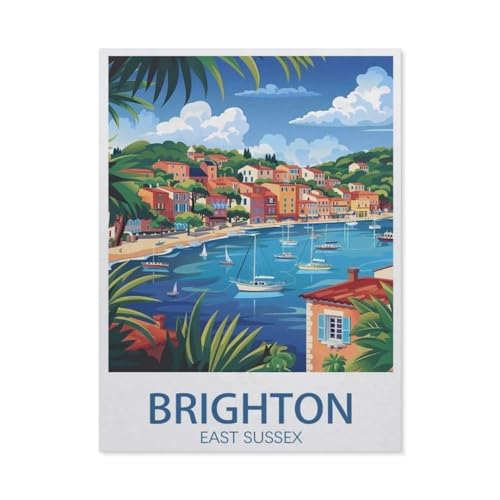 PGCKSK 5D DIY Diamond Painting Kit，Brighton East Sussex Vintage-Reiseposter，Mosaik, Diamantmalerei für Erwachsene, Round Diamond Picture Home Art（50 x 60 cm/19.68 x 23.62 Zoll）-AX6 von PGCKSK