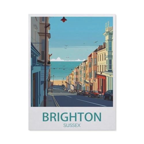 PGCKSK 5D DIY Diamond Painting Kit，Brighton Sussex Vintage-Reiseposter，Mosaik, Diamantmalerei für Erwachsene, Round Diamond Picture Home Art（50 x 60 cm/19.68 x 23.62 Zoll）-AX86 von PGCKSK