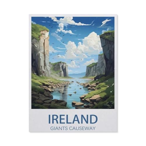 PGCKSK 5D DIY Diamond Painting Kit,Irland Giant's Causeway Vintage-Reiseposter,Mosaik, Diamantmalerei für Erwachsene, Round Diamond Picture Home Art(30 x 40 cm/11.81 x 15.74 Zoll)-AM84 von PGCKSK