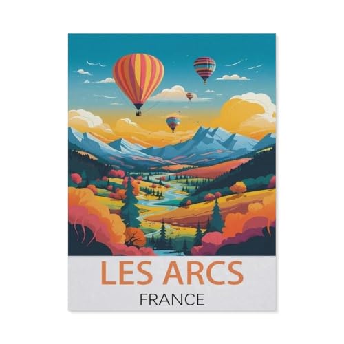 PGCKSK 5D DIY Diamond Painting Kit,Les Arcs France Vintage-Reiseposter,Mosaik, Diamantmalerei für Erwachsene, Round Diamond Picture Home Art(30 x 40 cm/11.81 x 15.74 Zoll)-AH64 von PGCKSK