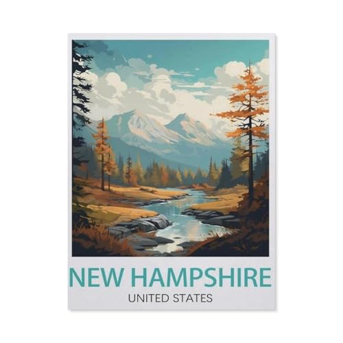 PGCKSK 5D DIY Diamond Painting Kit，New Hampshire Vintage-Reiseposter，Mosaik, Diamantmalerei für Erwachsene, Round Diamond Picture Home Art(40 x 50 cm/15.74 x 19.68 Zoll)-AU26 von PGCKSK