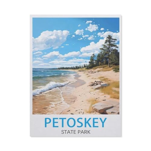 PGCKSK 5D DIY Diamond Painting Kit,Petoskey State Park Vintage-Reiseposter,Mosaik, Diamantmalerei für Erwachsene, Round Diamond Picture Home Art(30 x 40 cm/11.81 x 15.74 Zoll)-AL4 von PGCKSK