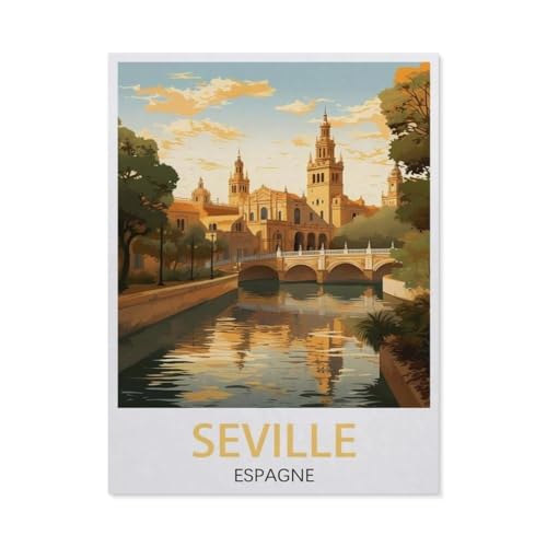 PGCKSK 5D DIY Diamond Painting Kit,Seville Espagne Vintage-Reiseposter,Mosaik, Diamantmalerei für Erwachsene, Round Diamond Picture Home Art(30 x 40 cm/11.81 x 15.74 Zoll)-AN44 von PGCKSK