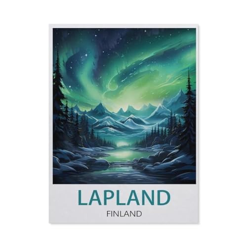 PGCKSK 5D DIY Diamond Painting Set,Lappland Finnland Vintage-Reiseposter,Runder Diamant Kreuzstich, Mosaik Raumdekoration Malerei(40 x 50 cm/15.74 x 19.68 Zoll)-AL34 von PGCKSK