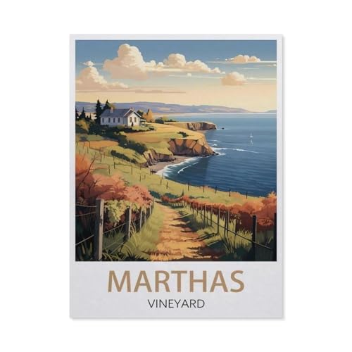 PGCKSK 5D DIY Diamond Painting Set，Martha's Vineyard Vintage-Reiseposter，Runder Diamant Kreuzstich, Mosaik Raumdekoration Malerei（30 x 40 cm/11.81 x 15.74 Zoll）-AY36 von PGCKSK