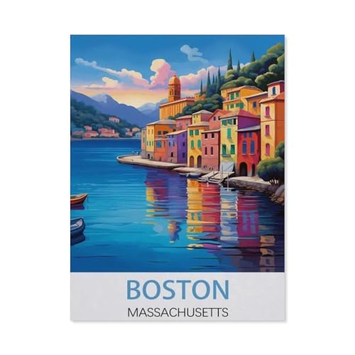 PGCKSK 5D DIY Diamond Painting Set,Massachusetts Boston Vintage-Reiseposter,Runder Diamant Kreuzstich, Mosaik Raumdekoration Malerei(50 x 60 cm/19.68 x 23.62 Zoll)-AH94 von PGCKSK