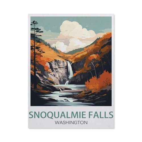 PGCKSK 5D DIY Diamond Painting Set，Snoqualmie Falls Washington Vintage-Reiseposter，Runder Diamant Kreuzstich, Mosaik Raumdekoration Malerei（30 x 40 cm/11.81 x 15.74 Zoll）-AV36 von PGCKSK