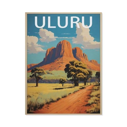 PGCKSK 5D DIY Diamond Painting Set，Uluru Australien Vintage-Reiseposter，Runder Diamant Kreuzstich, Mosaik Raumdekoration Malerei（30 x 40 cm/11.81 x 15.74 Zoll）-AW16 von PGCKSK