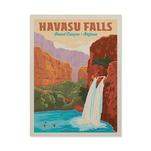 PGCKSK 5D DIY Diamond Painting Set,Vintage-Reiseposter von Havasu Falls,Runder Diamant Kreuzstich, Mosaik Raumdekoration Malerei(40 x 50 cm/15.74 x 19.68 Zoll)-AJ94 von PGCKSK