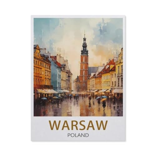 PGCKSK 5D DIY Diamond Painting Set，Warschau Polen Vintage-Reiseposter，Runder Diamant Kreuzstich, Mosaik Raumdekoration Malerei(30 x 40 cm/11.81 x 15.74 Zoll)-AQ76 von PGCKSK