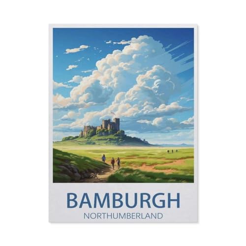 PGCKSK 5D Diamond Painting，Bamburgh Northumberland，DIY-Stickerei, runder Diamant-Kreuzstich, Heimdekoration(50 x 60 cm/19.68 x 23.62 Zoll)-AT71 von PGCKSK