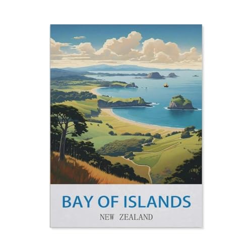 PGCKSK 5D diy Diamond Painting,Bay of Islands New Zealand Vintage-Reiseposter,Full Round Diamantstickerei Mosaik Kreuzstichmuster Perlenstickerei Home Deco(30 x 40 cm/11.81 x 15.74 Zoll)-AK59 von PGCKSK