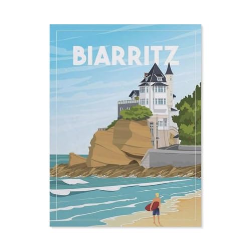 PGCKSK 5D diy Diamond Painting，Biarritz Frankreich Vintage Reiseposter，Full Round Diamantstickerei Mosaik Kreuzstichmuster Perlenstickerei Home Deco（50 x 60 cm/19.68 x 23.62 Zoll）-BO1 von PGCKSK