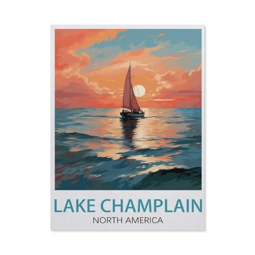 PGCKSK 5D diy Diamond Painting,Lake Champlain Vintage-Reiseposter,Full Round Diamantstickerei Mosaik Kreuzstichmuster Perlenstickerei Home Deco(40 x 50 cm/15.74 x 19.68 Zoll)-AL99 von PGCKSK