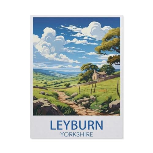 PGCKSK 5D diy Diamond Painting，Leyburn Yorkshire Vintage-Reiseposter，Full Round Diamantstickerei Mosaik Kreuzstichmuster Perlenstickerei Home Deco(30 x 40 cm/11.81 x 15.74 Zoll)-AT61 von PGCKSK