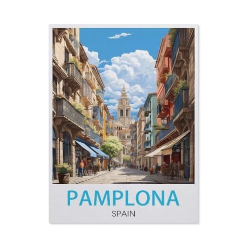 PGCKSK 5D diy Diamond Painting,Pamplona Spanien Vintage-Reiseposter,Full Round Diamantstickerei Mosaik Kreuzstichmuster Perlenstickerei Home Deco(50 x 60 cm/19.68 x 23.62 Zoll)-AL39 von PGCKSK