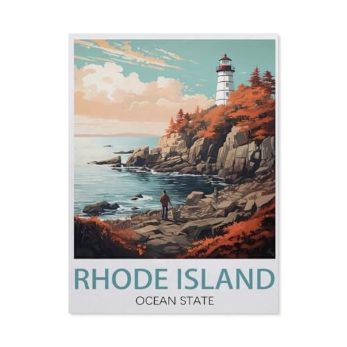 PGCKSK 5D diy Diamond Painting,Rhode Island Ocean State Vintage-Reiseposter,Full Round Diamantstickerei Mosaik Kreuzstichmuster Perlenstickerei Home Deco(40 x 50 cm/15.74 x 19.68 Zoll)-AL19 von PGCKSK