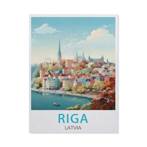 PGCKSK 5D diy Diamond Painting，Riga Lettland Vintage-Reiseposter,Full Round Diamantstickerei Mosaik Kreuzstichmuster Perlenstickerei Home Deco(40 x 50 cm/15.74 x 19.68 Zoll)-AQ41 von PGCKSK