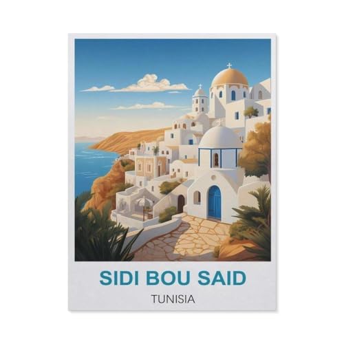 PGCKSK 5D diy Diamond Painting，Sidi Bou Said Tunesien Vintage-Reiseposter，Full Round Diamantstickerei Mosaik Kreuzstichmuster Perlenstickerei Home Deco（30 x 40 cm/11.81 x 15.74 Zoll）-BI1 von PGCKSK