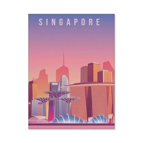 PGCKSK 5D diy Diamond Painting，Singapur Vintage Reiseposter，Full Round Diamantstickerei Mosaik Kreuzstichmuster Perlenstickerei Home Deco（30 x 40 cm/11.81 x 15.74 Zoll）-BK21 von PGCKSK