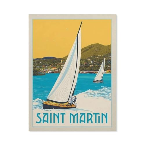 PGCKSK 5D diy Diamond Painting,Vintage-Reiseposter Saint Martin Poster,Full Round Diamantstickerei Mosaik Kreuzstichmuster Perlenstickerei Home Deco(50 x 60 cm/19.68 x 23.62 Zoll)-AJ79 von PGCKSK